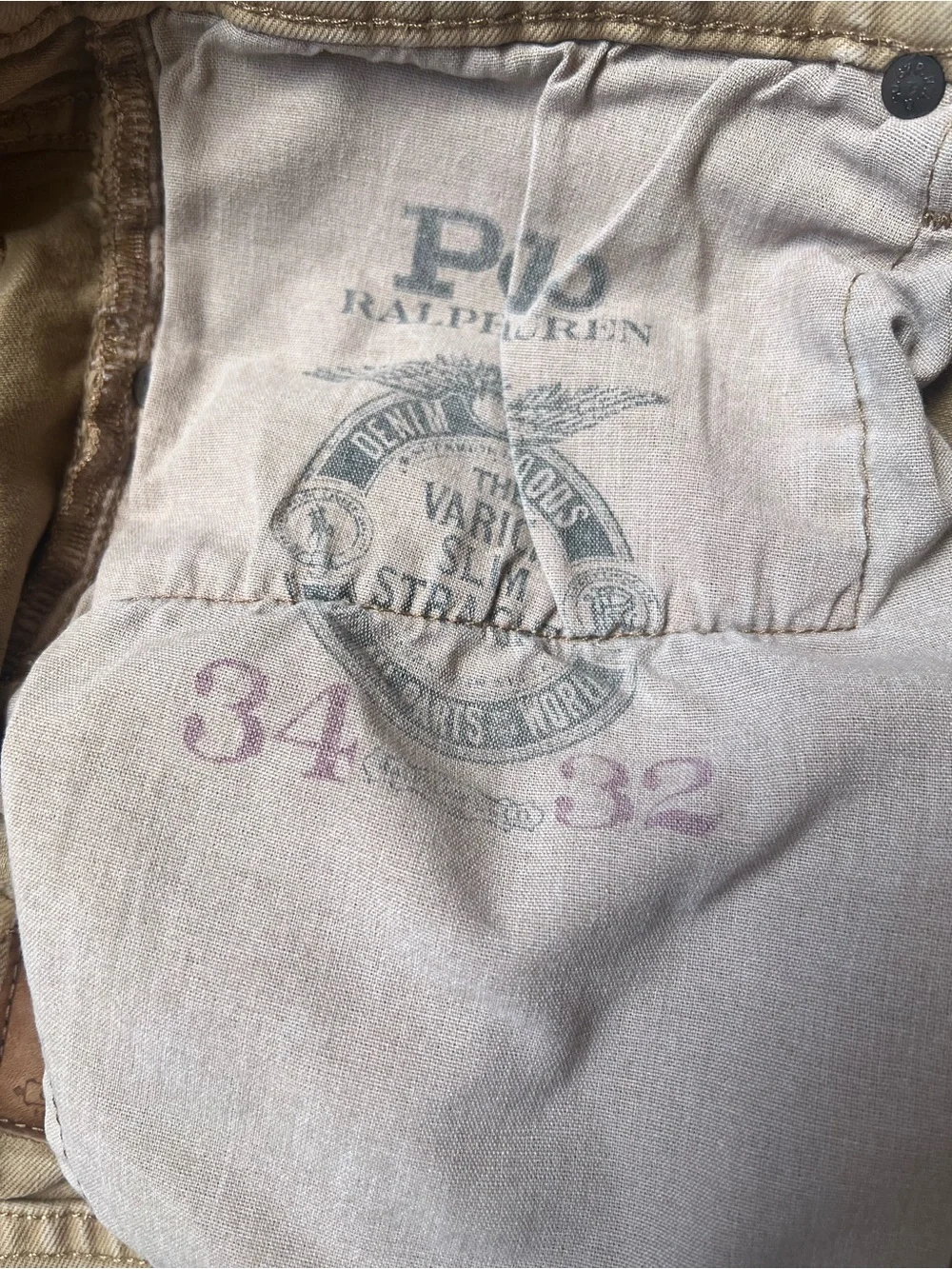 Polo Ralph Lauren Men's Chino Pants 34x32 Tan Khaki Slim Straight Logo Casual